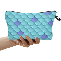 Pochette cosmétique zippée effet écailles de sirène irisées, imprimé poisson dégradé, en polyester, pour voyage, sac de rangement personnalisé, pliable pour femme