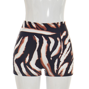 Viviblook J26ST168 Women Summer Shorts Zebra Print Halter Backless <b>Strap</b> Swinging Collar Tank Top Tight Shorts Two Piece Set - Product Image 6