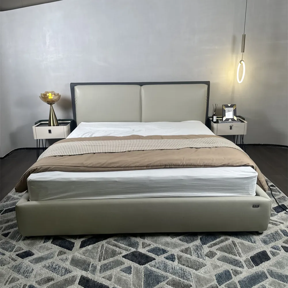 Luxe Gestoffeerd Leren Bed Hotel Slaapkamer Sets Singlebed Kamer Meubels Moderne Huisframe Houten Bedden