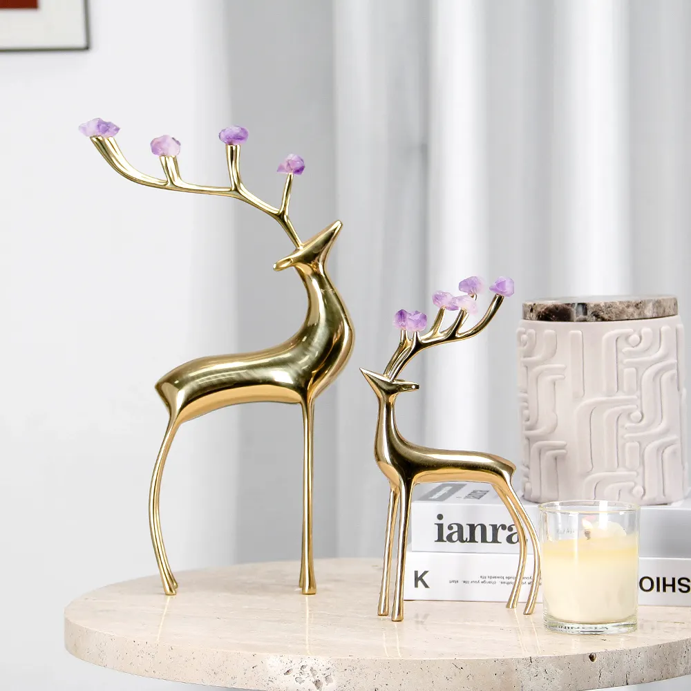Modern sanat heykel altın Metal geyik masa CraftsSculpture elmas ev dekor Modern iç heykeller lüks ev dekorasyon