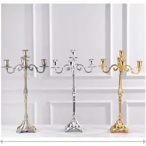 Metal 5-arm-candelabra Brass Candlestick European Retro Creative Candles Holder Romantic Metal Gold Tabletop Candelabra