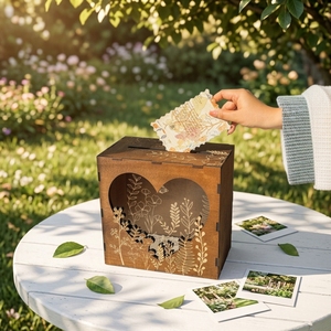 Nouveau produit transfrontalier : Boîte carrée en bois pour livre <span class=keywords><strong>d</strong></span>'or de mariage, porte-cartes et boîte à cartes de visite, à assembler soi-même, Chine - Product Image 1