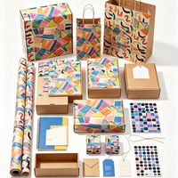 Kit d'emballage cadeau Boho abstrait à motifs de pincettes - Papier d'art recyclable 80 g/m² compatible impression héliogravure, rouleaux personnalisables pour cartes de vœux