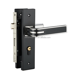 Cerradura de manija de puerta ABS de estilo moderno, distancia de agujero de 58mm, manija de placa de hierro de níquel negro Pintu Kinci Pintu - Product Image 4