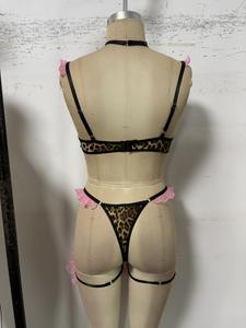 B32224 Groothandel Hete Verkoop Sexy Lingerie Luipaard Print Tweedelig Sexy Pak Hete Dames Bh En String Set Kant Roze Vrouwen Lingerie - Product Image 5