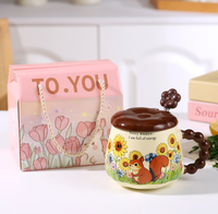 Mug en porcelaine avec couvercle et cuillère motif lapin floral - Design créatif personnalisé de dessin animé, compatible lave-vaisselle/micro-ondes, anti-fuite, boîte cadeau