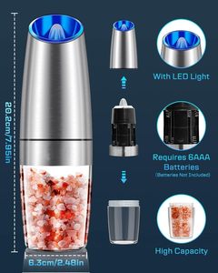 Battery Charge <b>Pepper</b> Mill Researchable Adjustable Coarseness Gravity Salt and <b>Pepper</b> Set with LED Light - Product Image 3