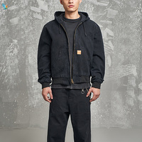 Jaket Hoodie Kanvas Duck Vintage Wash 100% Katun dengan Logo Custom, Jaket Kasual Vintage Wash