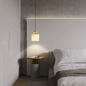 Lustre nordique minimaliste à texture marbrée, luminaire suspendu LED moderne pour chevet et fond de chambre - Product Image 3