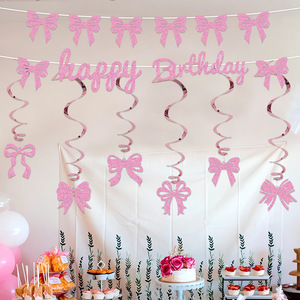 Set di Fiocchi e Spirali Decorativi in Carta Glitterata per Feste di <span class=keywords><strong>Compleanno</strong></span>, Colori <span class=keywords><strong>Rosa</strong></span>, Nero, Viola e Rosso, per Decorazioni di Feste e Addii al Nubilato - Product Image 1