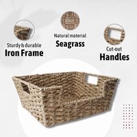 Paniers de rangement avec grandes poignées pour l'organisation des étagères, paniers de rangement rectangulaires pour le rangement