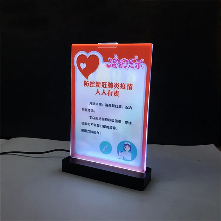 Acryl Met Leds Materiaal Acryl Knipperende Led Licht Tafel Menu Restaurant Card Display Houder Stand