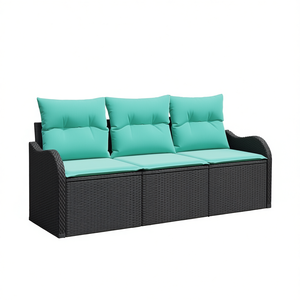 Ensemble de canapé de jardin en polyrotin noir avec coussins, 3 pièces, mobilier d'extérieur au design contemporain - Product Image 1