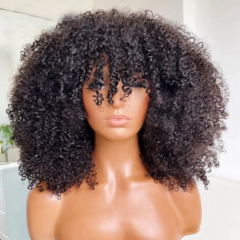Afro kinky Curly Wigs Lace Front Wigs Human Hair with Bangs 100% Cuticle Aligned Virgin Hair Glueless Lace Frontal Wigs