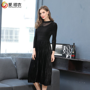 Nouveau Design Tissu de Velours Doré Avec Perles Formelle Manches Bouffantes Robe Dame Grande <span class=keywords><strong>Taille</strong></span> Robe - Product Image 5