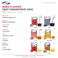 Échantillon Gratuit Purée de Jus Concentré Sac de 1kg pour Propriétaires de Marques Uniquement 10 Saveurs Vente en Gros B2B