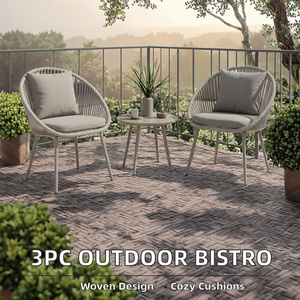 Conjunto de Bistro Moderno de 3 Piezas para Exteriores, Juego de Muebles de Patio con Cojines de Cuerda Tejida para Jardín, Terraza, Balcón - Product Image 2