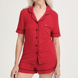 Ensemble de pyjama en viscose de bambou pour femmes, col à revers, cordon de serrage, doux et respirant, vêtements de détente en deux pièces pour femmes - Product Image 3
