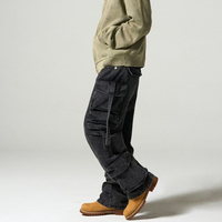 Jeans cargo OEM/ODM pour hommes, coupe ample, jambe large, denim délavé vintage, pantalon utilitaire, vente en gros directe d'usine