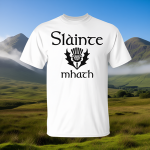 Camiseta Scottish Thistle Slainte Mhath con diseño de bandera de Escocia, color blanco, unisex, talla para adultos - Product Image 3