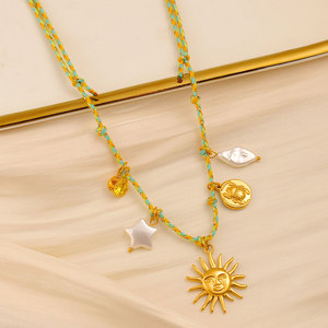 Colliers pendentifs tendance été en acier inoxydable 316L plaqué or PVD 14k 18k, collier corde soleil pour femme - Product Image 5