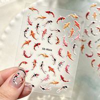 Autocollants pour ongles 5D en relief, motif poisson Koi, autocollants adhésifs pour ongles, style chinois, carpe porte-bonheur, motifs de poissons rouges vifs, autocollants pour nail art