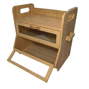 Boîte de rangement à pain en bois double couche avec couvercle rabattable en bambou, conteneur de pâtisserie moderne au design simple pour la cuisine - Product Image 5