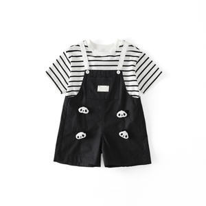 Ensemble short et bretelles d'été rayé à manches courtes et à bretelles pour garçons et filles sur mesure - Product Image 2