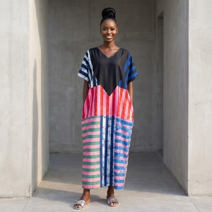 Robes Kaftan Musulmanes 2026 – <span class=keywords><strong>Robe</strong></span> Longue Décontractée Ample à Col en V Imprimé Rayé avec Poches pour Femme – <span class=keywords><strong>Robe</strong></span> Africaine Boubou - Product Image 2