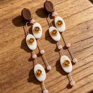 Oval Shell Rose Carved Long Tassel <b>Earrings</b> Pink <b>Crystal</b> Elegant Women Drop Ear Jewelry - Product Image 5