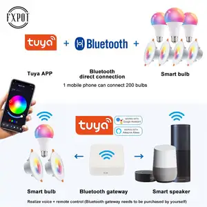Fxpot-bombilla inteligente con Bluetooth para el hogar, Bombilla inteligente de 10w regulable con Wifi, RGB, B22 E27 E26