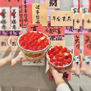 Enamel Basin With Lid Red Flower Design For Strawberry Cake Baking And Holiday Decoration - Product Image 4