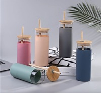Gobelet en verre borosilicate à paroi simple avec couvercle en bambou, paille et manchon en silicone, 500ml/750ml, écologique pour adultes, thé au lait
