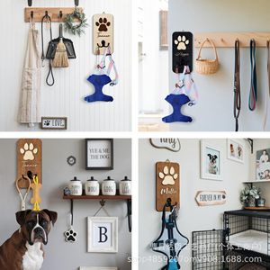 Wooden Wall Mounted Dog Leash Rack Pet Harness <b>Hook</b> Holder Entryway Collar Storage Rack Durable Rectangle Brown Light <b>Black</b> - Product Image 4