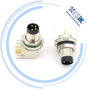 Connecteur de panneau blindé M8-AM-RM-PM-S-04 M8 à 4 broches mâle, codage A, coudé à 90°, étanche, en <span class=keywords><strong>CuZn</strong></span> pour signal de capteur - Product Image 1
