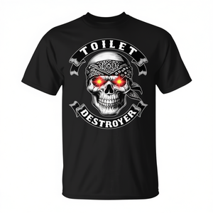 Camiseta Toilet Destroyer Skull negra para hombre, cuello redondo, manga corta, camiseta divertida con humor para papá - Product Image 3