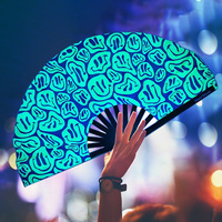 UV baskı büyük özelleştirilmiş baskı Rave el Fan festivaller için büyük katlanır yelpazeler Neon UV reaktif parti bambu yelpaze