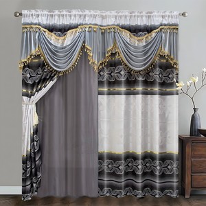 Cortinas opacas de jacquard de alta calidad Mofu para sala de estar, cortinas de lujo listas para usar con cenefa, nuevos diseños de moda. - Product Image 6