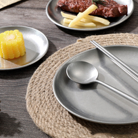 Assiettes en acier inoxydable vintage plateaux ronds coréen rétro nostalgique assiette en acier inoxydable Dessert fruits gâteau plateau Snack plat