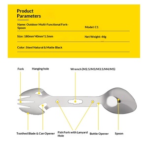 DF en Oferta, Cuchara y Tenedor Multifunción Compactos de Acero Inoxidable para Exteriores, Utensilios de Cocina para Camping, Abridor de Botellas y Latas, Llave Inglesa - Product Image 2