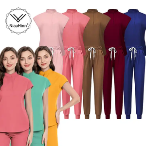 2024 más vendidos médico para mujeres Scrubs Set Mango médico Scrubs uniforme Top y pantalones traje médico profesional personalizado Scrubs - Product Image 4