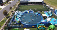 Vente en gros toboggan géant d'été Combo parc aquatique gonflable terrestre portable grande piscine parc d'attractions en métal