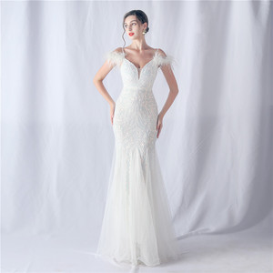 31565 #   Nuevo Producto, Vestido de Noche con Lentejuelas de Flores y Malla de Avestruz <span class=keywords><strong>para</strong></span> Reuniones Anuales y <span class=keywords><strong>Bodas</strong></span> - Product Image 1