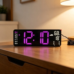 Large Classic Design Plastic LED Alarm Clock with Calendar Weather Temperature Humidity Display USB Powered for Desk/Office Use - Product Image 1