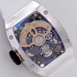 Reloj mecánico de alta calidad con diamantes incrustados en plata y correa de caucho blanca - Product Image 5