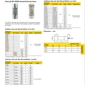 GG C10G0.5-C10G50 C22G2-C22G125 C14G1-C14G50 quartz match craquelins terminal profil bas prise noyau de fer EATON BUSSMANN fusible