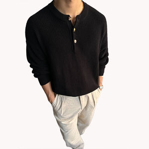 เสื้อสเวตเตอร์ถักคอเฮนลีย์สำหรับผู้ชาย เส้นด้ายหนา สไตล์มินิมอล สีพื้น สำหรับฤดูใบไม้ร่วงและฤดูหนาว ใช้เป็นเสื้อตัวในหรือใส่เป็นเสื้อตัวนอก - Product Image 3