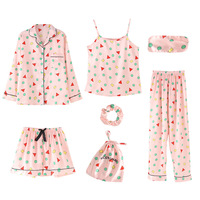 Ensembles Personnalisés de Nuisettes en Soie Satinée 7 Pièces, Élégants Pyjamas Imprimés pour Femmes, Shorts, Robes de Nuit à Manches Longues, Ensembles de Soie Sexy