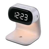 Creatieve draadloze oplaadbare LED-bureaulamp met snelladen, wekker en milieuvriendelijk nachtlampje voor telefoon