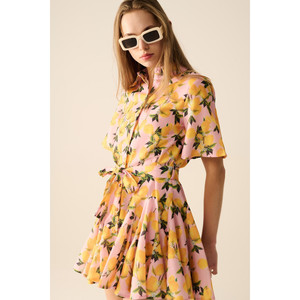 Robe romantique avec ceinture, imprimé citron et manches courtes en rose - Product Image 2